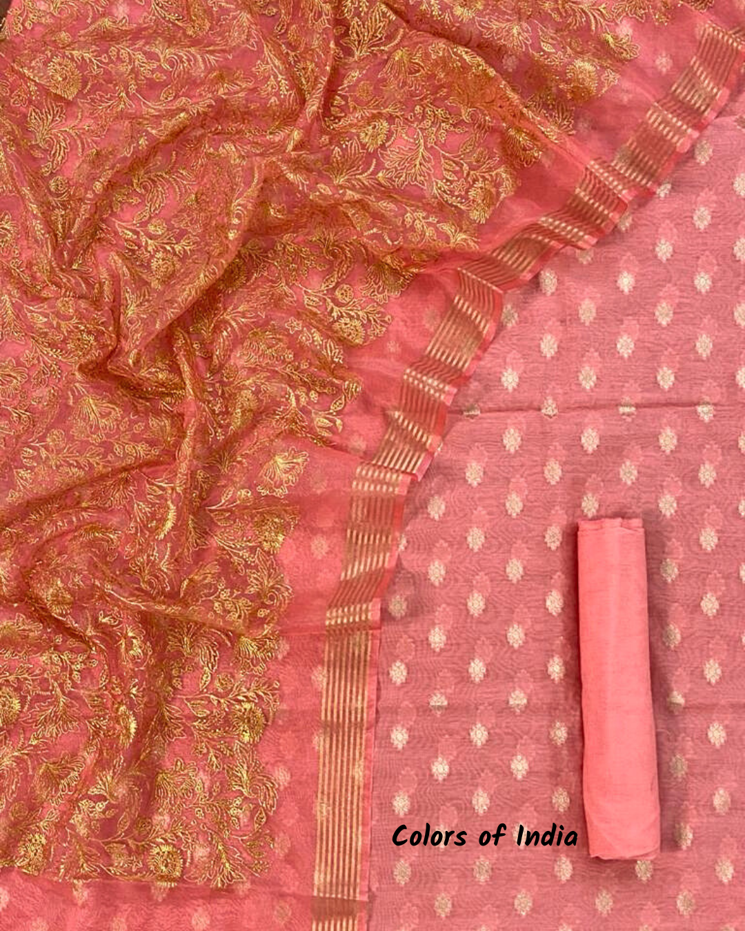 Banarasi   Chanderi  Cotton Unstitched Suits  , FREE  DELIVERY