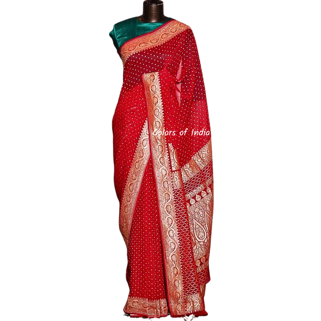 Banarasi  Semi Georgette Saree with zari work  , FREE  DELIVERY