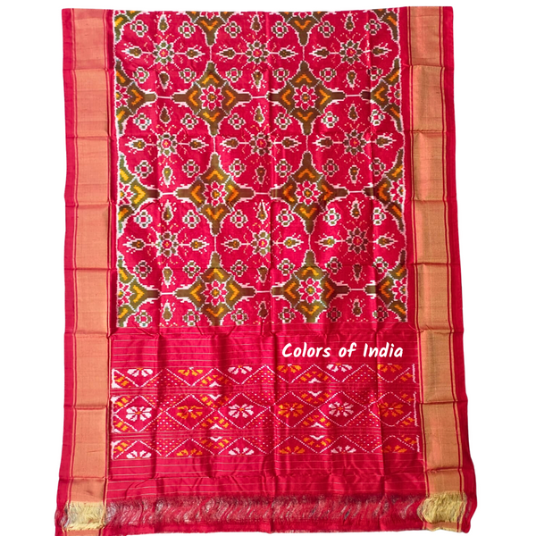 Red 100 % Pure Silk Ikat Dupatta  , FREE  DELIVERY