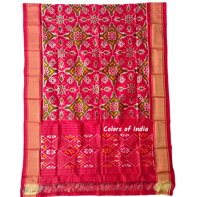 Red 100 % Pure Silk Ikat Dupatta  , FREE  DELIVERY