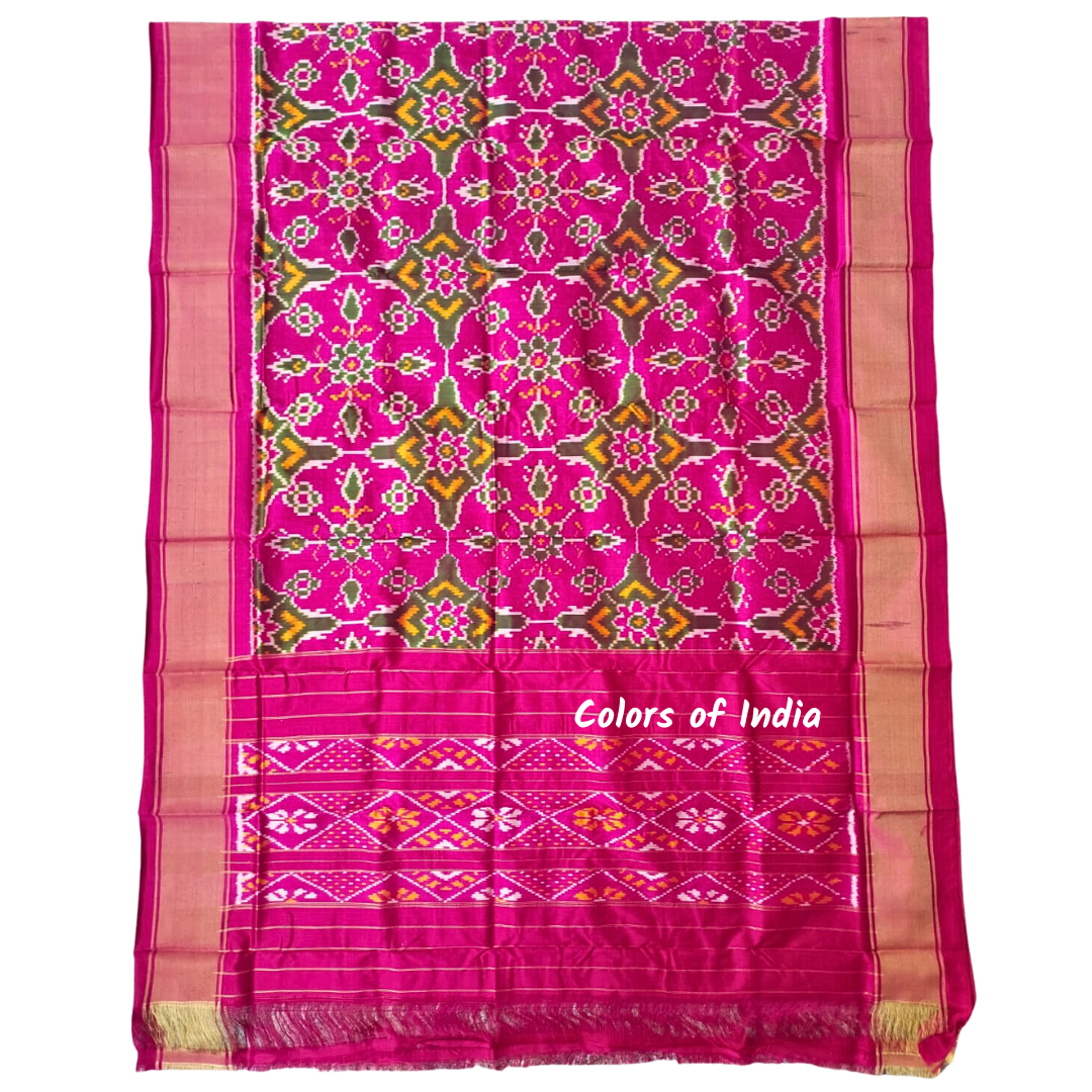 Pink  100 % Pure Silk Ikat Dupatta  , FREE  DELIVERY