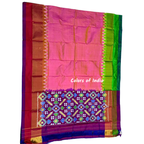 Strawberry Pink   100 % Pure Silk Ikat Dupatta  , FREE  DELIVERY