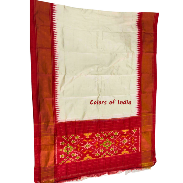 White and Red   100 % Pure Silk Ikat Dupattas , FREE  DELIVERY