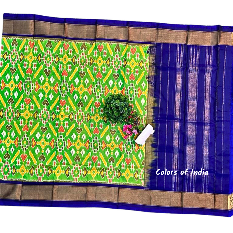 Green  100 % Pure Silk Ikat Dupatta , FREE  DELIVERY
