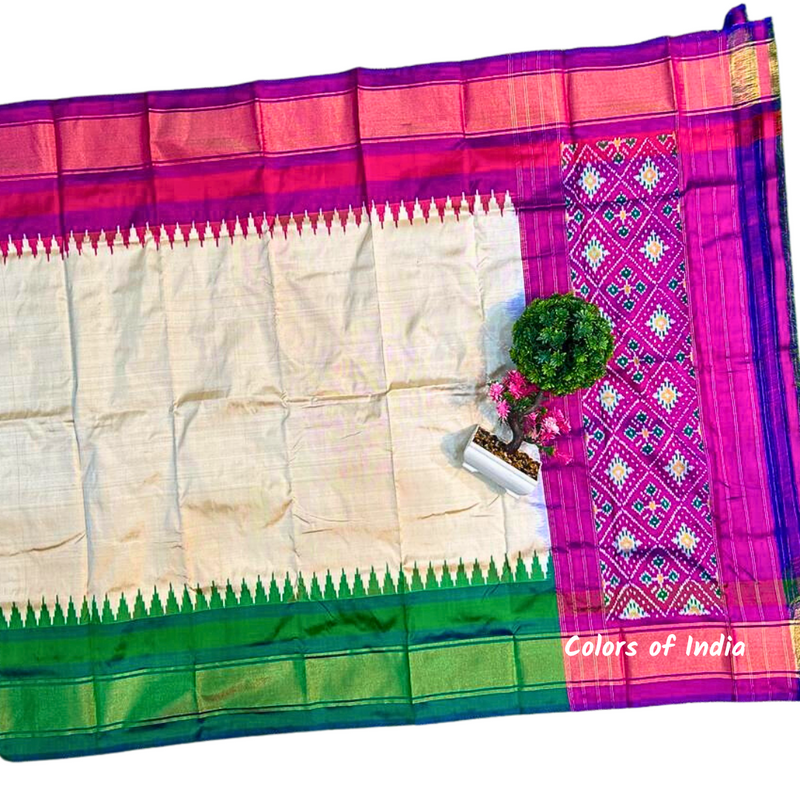 Offwhite  100 % Pure Silk Ikat Dupatta , FREE  DELIVERY