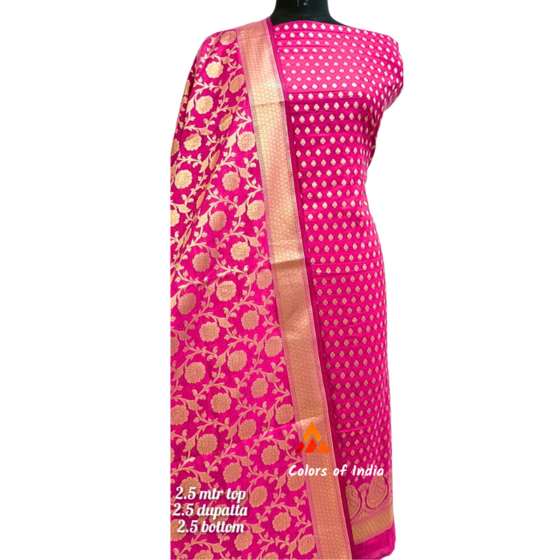 Banarasi Pink  Silk Salwar Suit /  Dress Material , FREE  DELIVERY