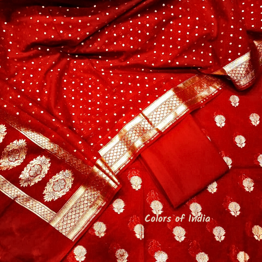 Banarasi   Chanderi   Unstitched Suits  , FREE  DELIVERY