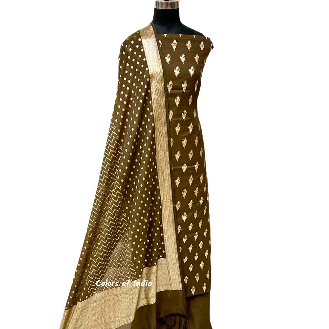 Banarasi   Chanderi  Cotton Unstitched Suits  , FREE  DELIVERY