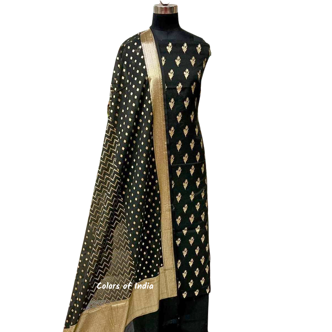 Banarasi   Chanderi  Cotton Unstitched Suits  , FREE  DELIVERY