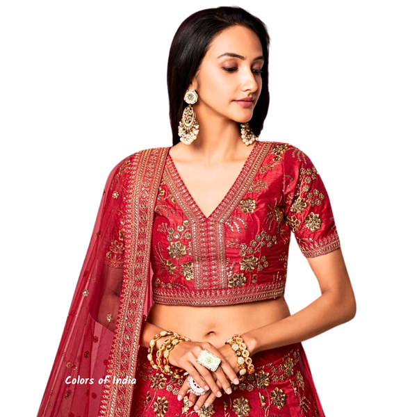 Punjabi lehenga , Lehenga for women , Wedding lehenga red , Semi -stitched Lehenga , FREE DELIVERY