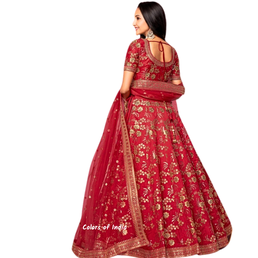 Punjabi lehenga , Lehenga for women , Wedding lehenga red , Semi -stitched Lehenga , FREE DELIVERY