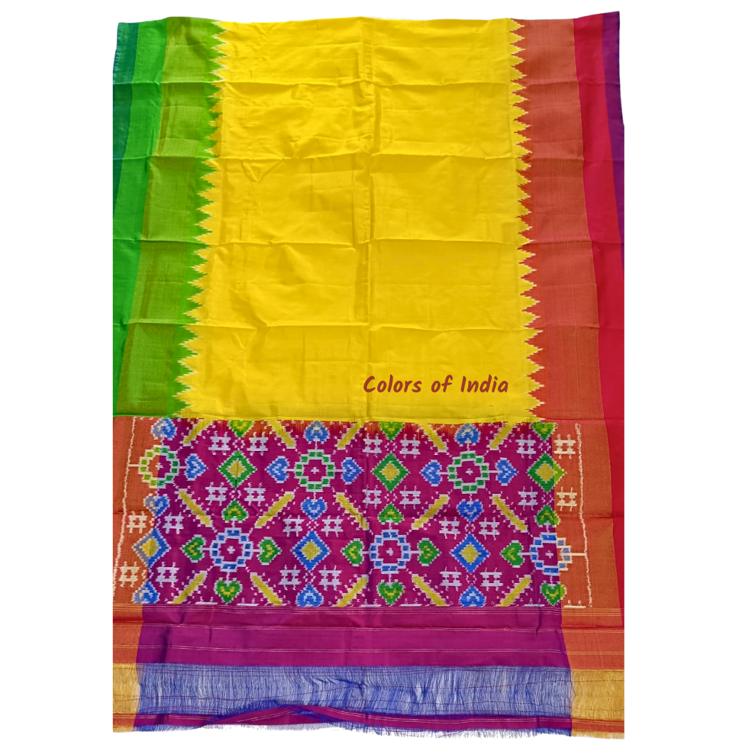 Yellow  100 % Pure Silk Ikat Dupatta  , FREE  DELIVERY