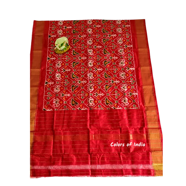 Red  100 % Pure Silk Ikat Dupattas  , FREE  DELIVERY