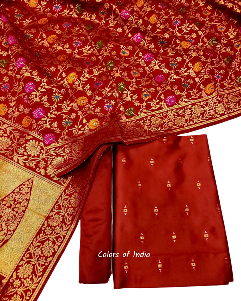 Banarasi  Matka  Silk Suit with Jacquard  Dupatta , FREE DELIVERY