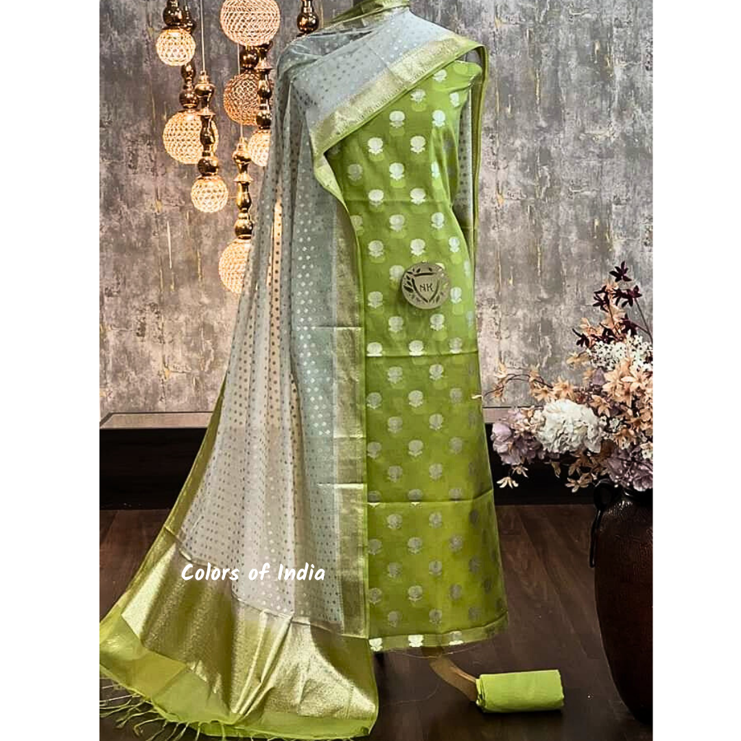 Banarasi  Chanderi  Cotton Unstitched Suits  , FREE  DELIVERY