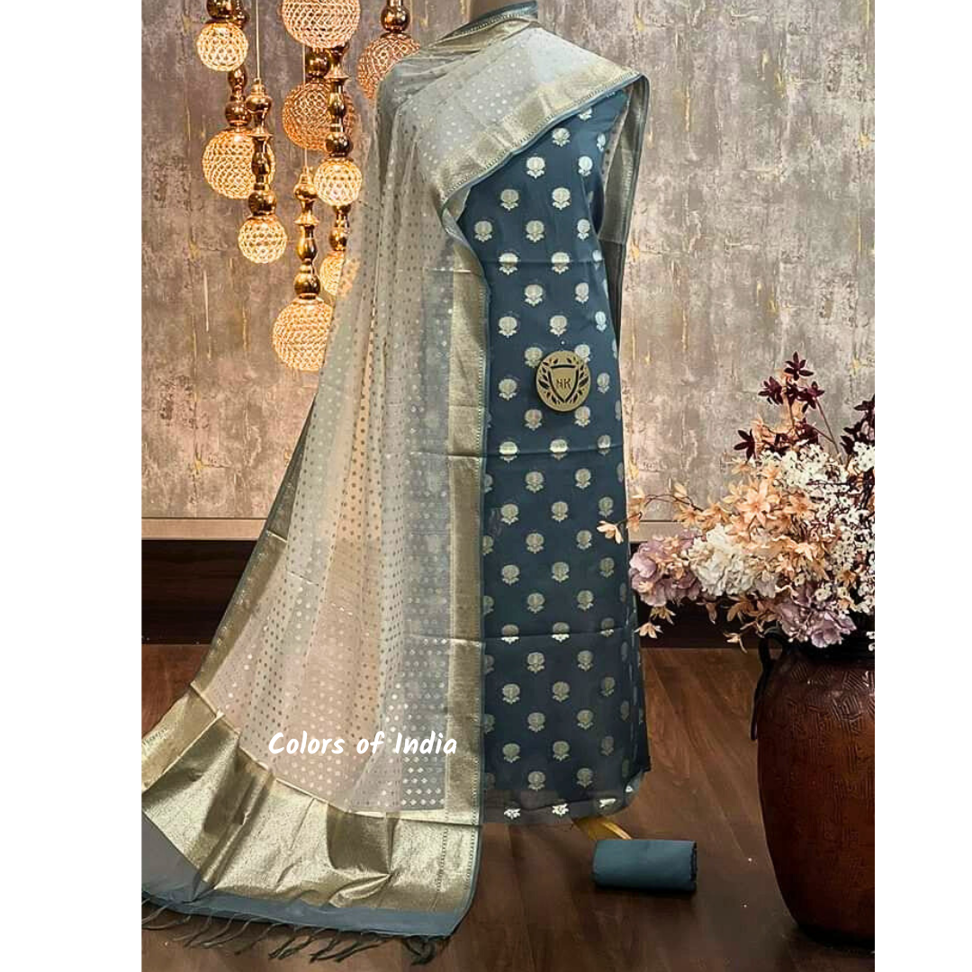 Banarasi  Chanderi  Cotton Unstitched Suits  , FREE  DELIVERY