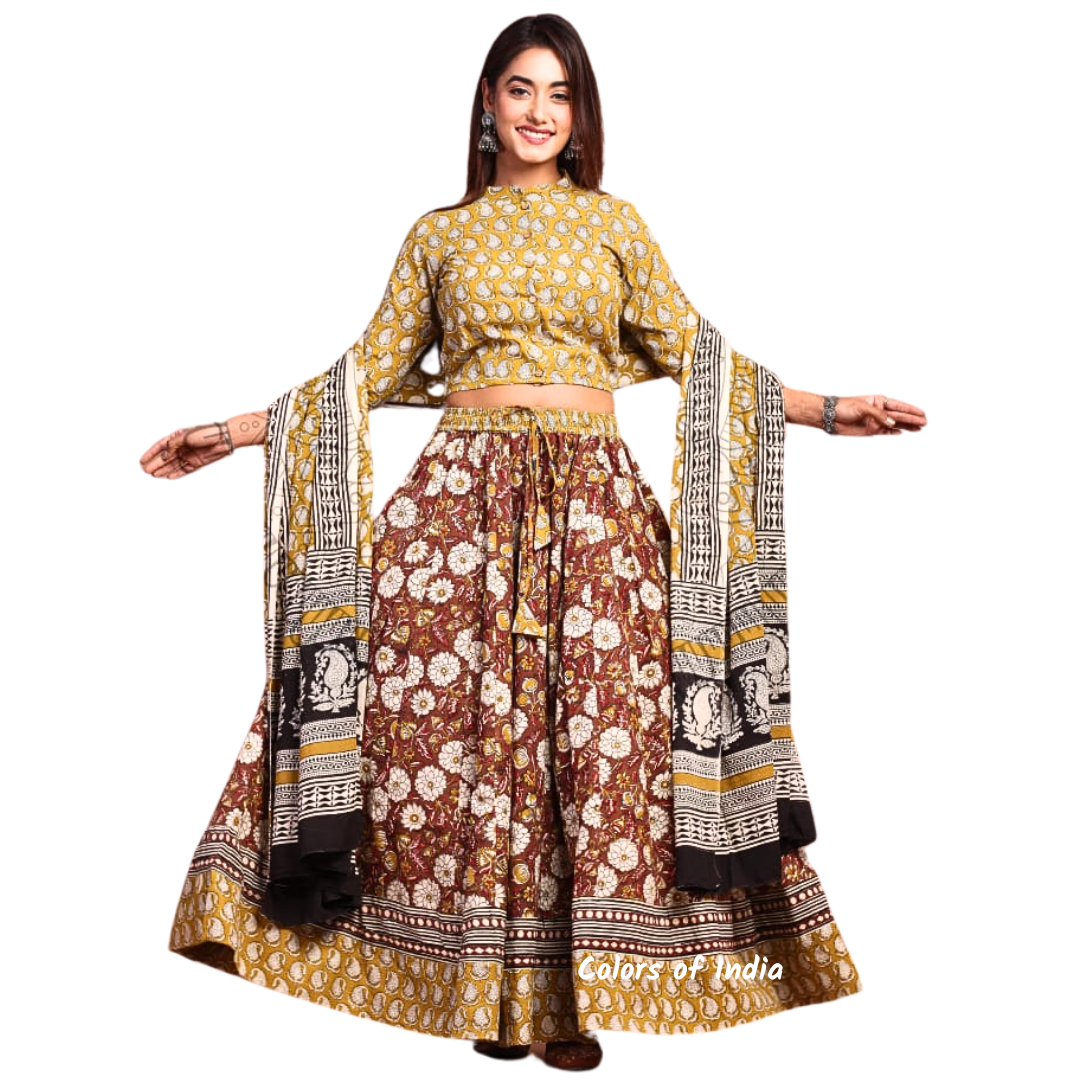 Brown  Cotton Lehenga Choli  for Women  , FREE  DELIVERY