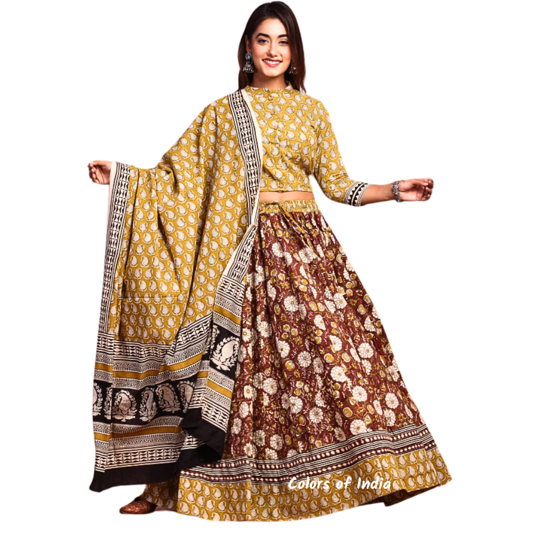 Brown  Cotton Lehenga Choli  for Women  , FREE  DELIVERY