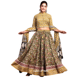 Green  Floral Cotton Lehenga Choli  for Women  , FREE  DELIVERY