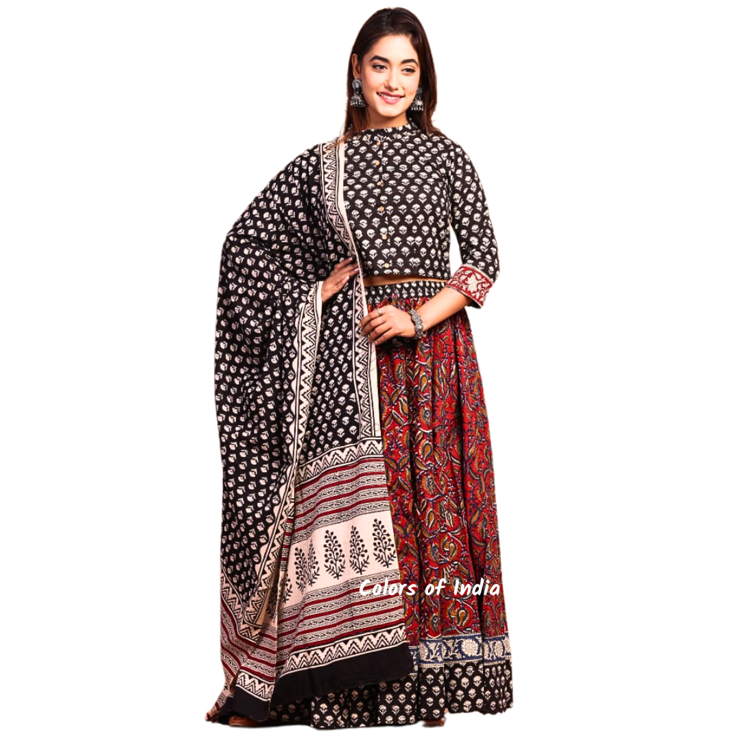 Red / Black  Cotton Lehenga Choli  for Women  , FREE  DELIVERY