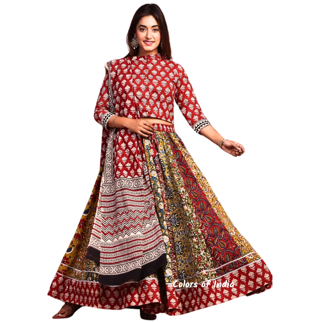 Multicolored Kalidaar  Cotton Lehenga Choli  for Women  , FREE  DELIVERY