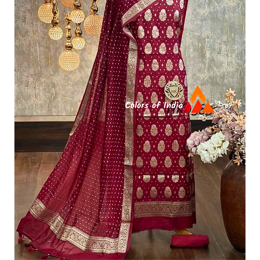 Banarasi Silk Georgette Suit Set , FREE DELIVERY