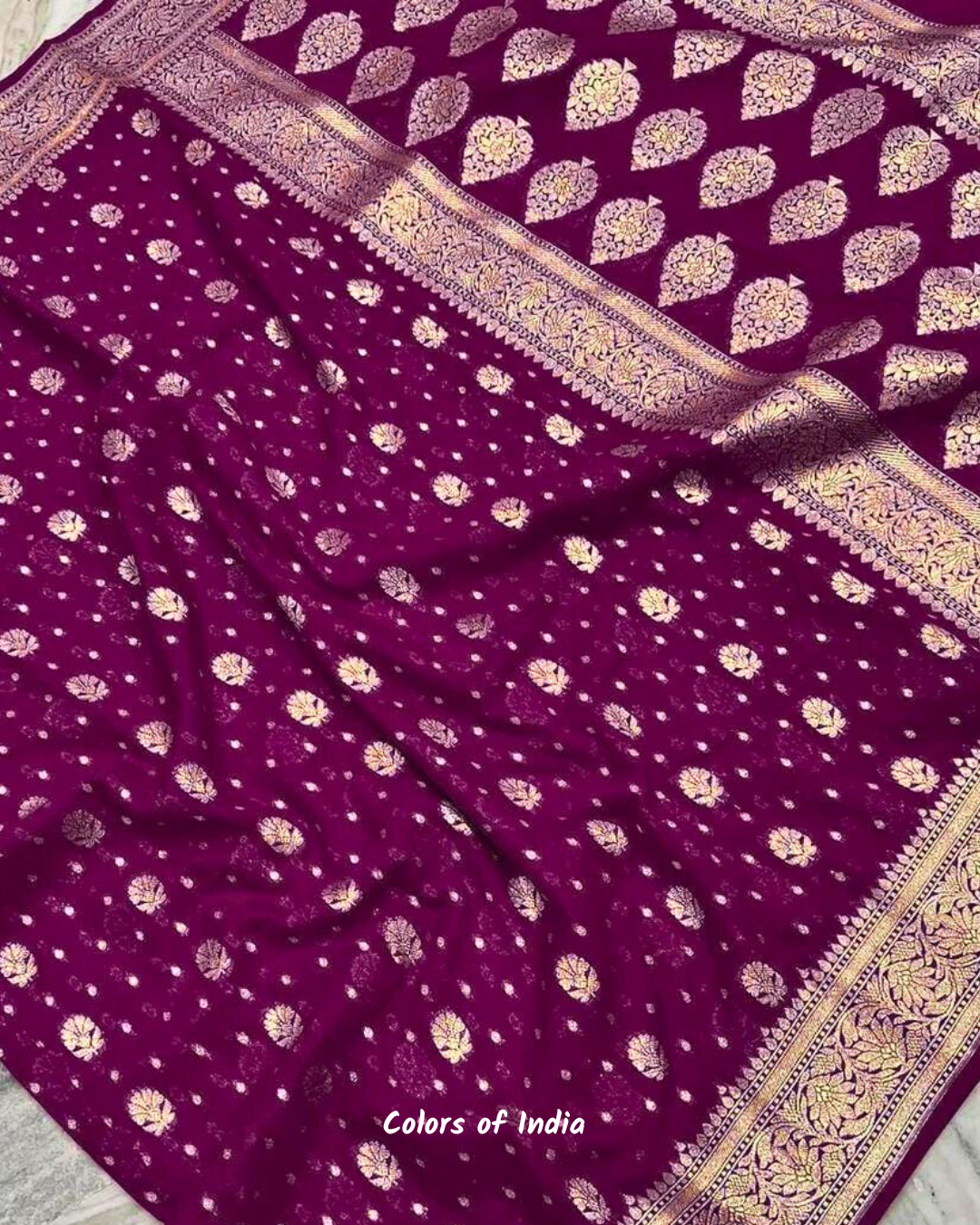 Handwoven Banarasi semi georgette saree with double border  FREE DELIVERY