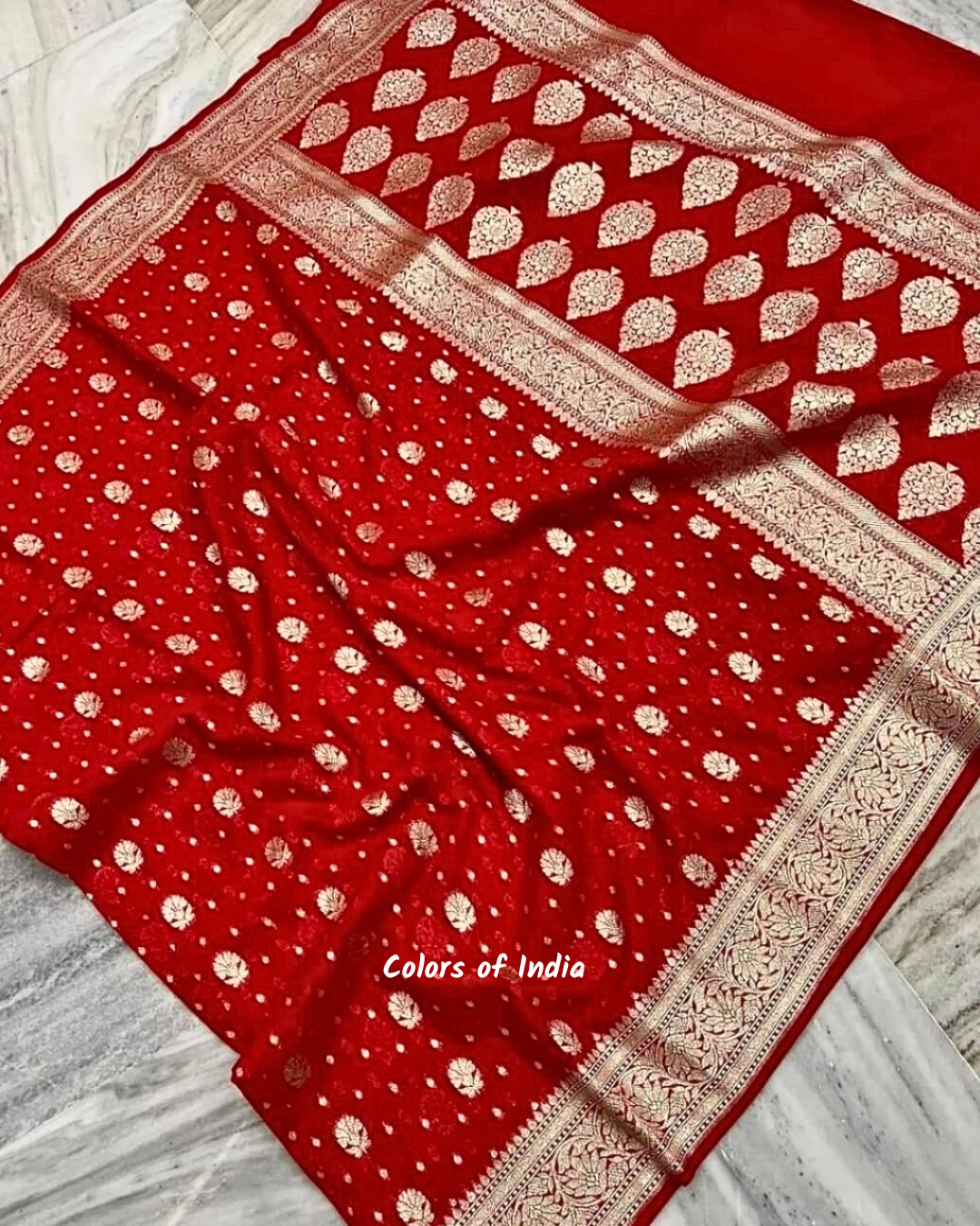 Handwoven Banarasi semi georgette saree with double border  FREE DELIVERY