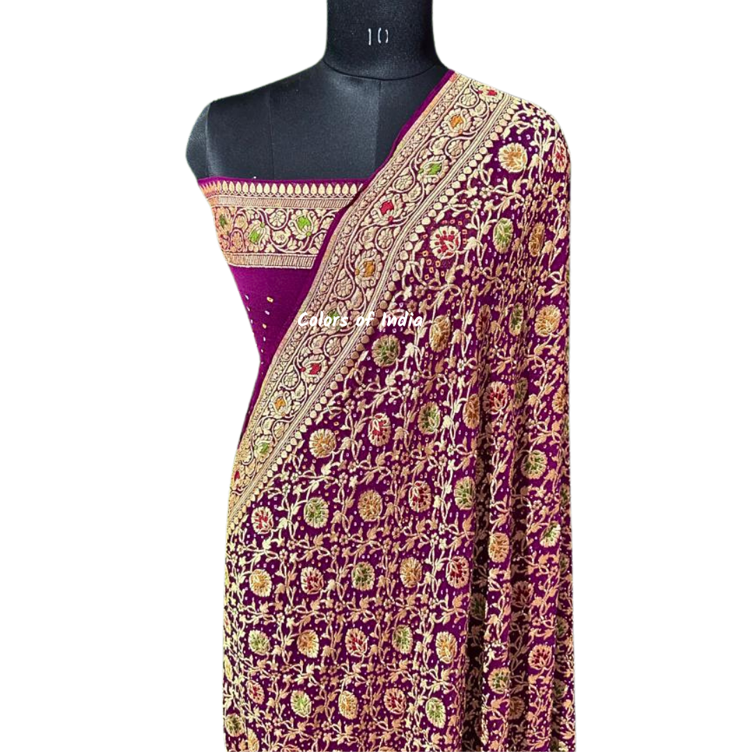 Gorgeous Handwoven Banarasi Saree in Khaddi Georgette - Shop Now with FREE SHIPPING !