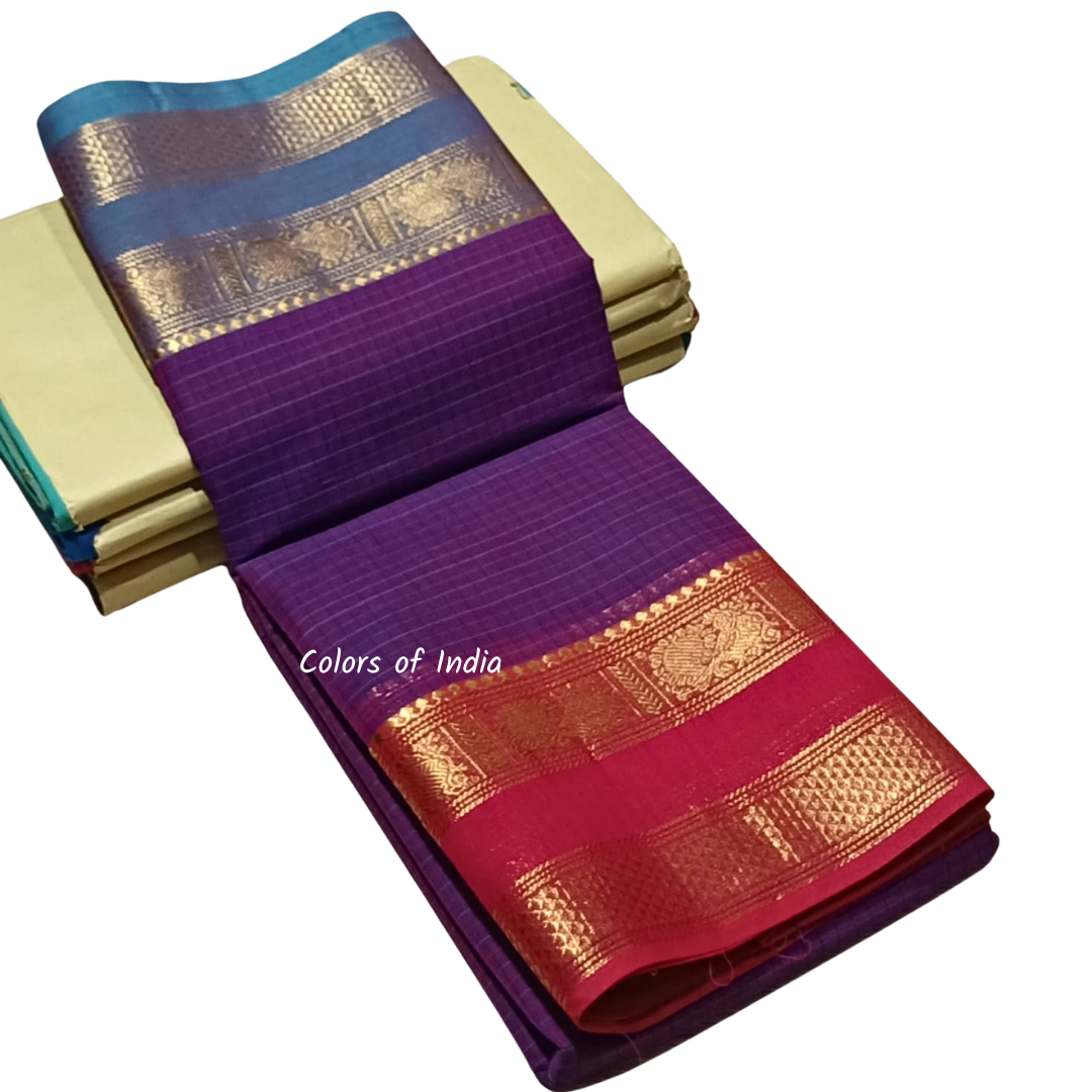 Elegant Kanchi Cotton Sarees for Women | Ganga Jamuna Borders | Summer-Ready Saree with Blouse | FREE SHIPPING