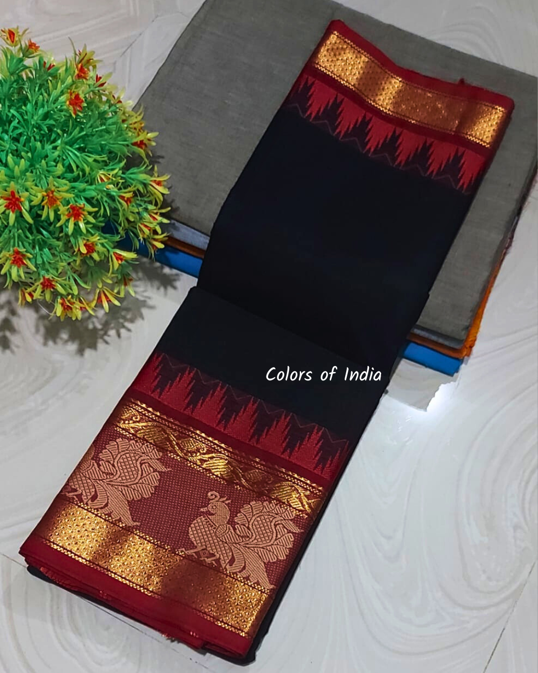 Kanchi cotton saree  with temple border  , Free Delivery