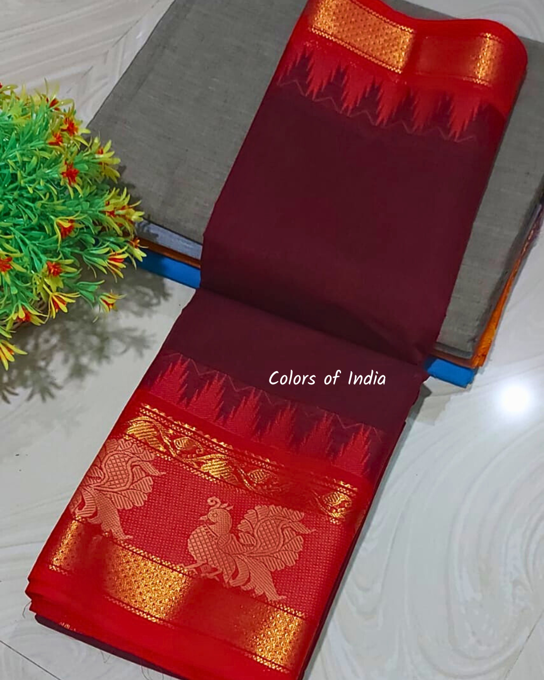 Kanchi cotton saree  with temple border  , Free Delivery