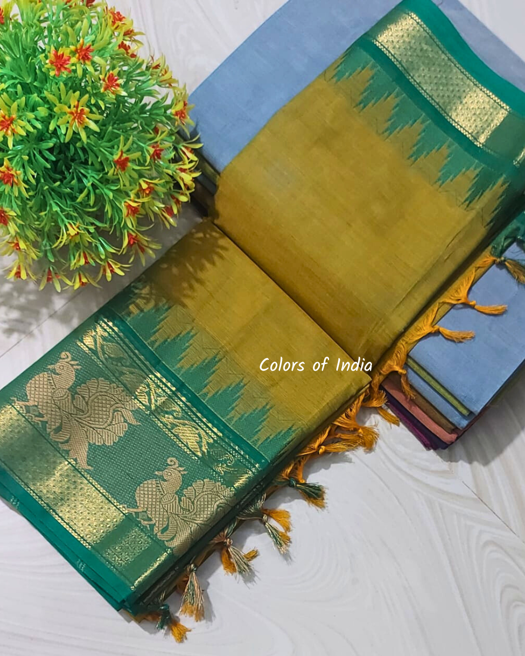 Kanchi cotton saree  with temple border  , Free Delivery