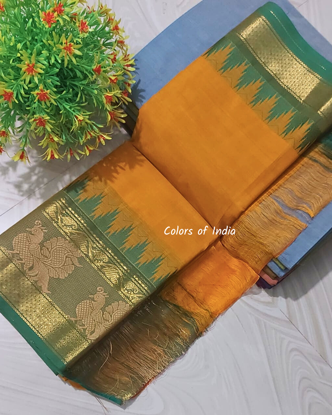 Kanchi cotton saree  with temple border  , Free Delivery