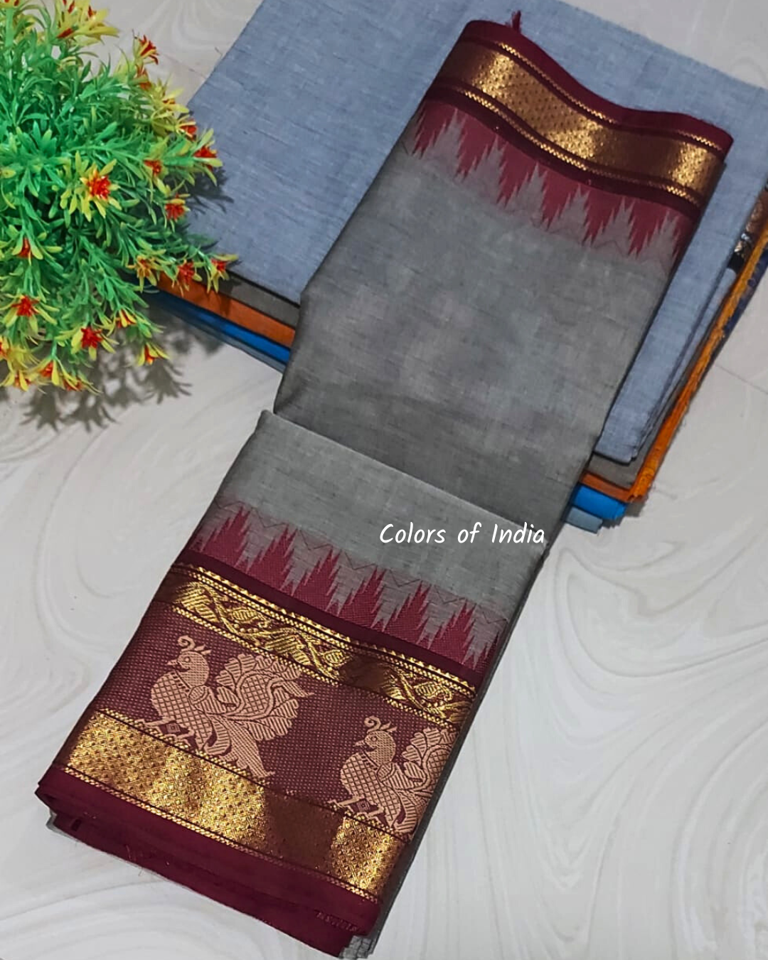 Kanchi cotton saree  with temple border  , Free Delivery