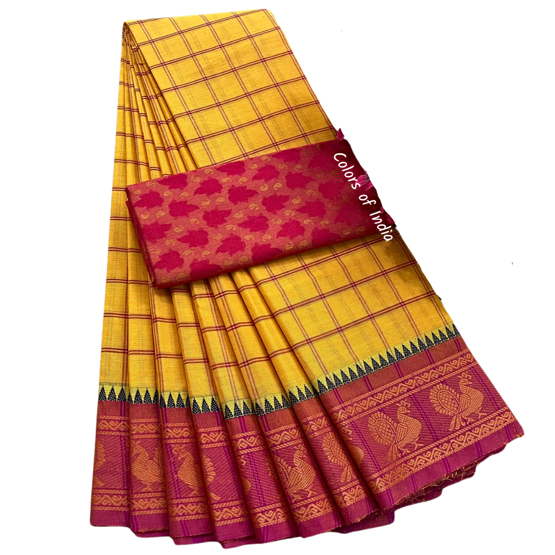 kanchi check saree with border , Cotton sarees for women , Summer saree , Kanchi saree , FREE SHIPPING