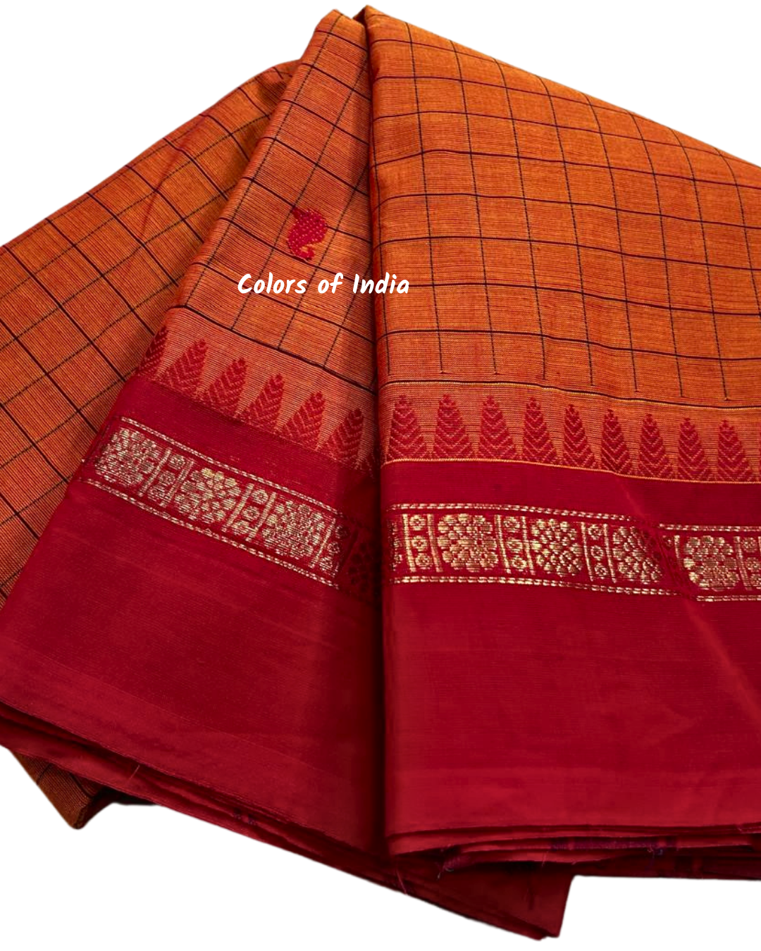 kanchi check saree with border , Cotton sarees for women , Summer saree , Kanchi saree , FREE SHIPPING