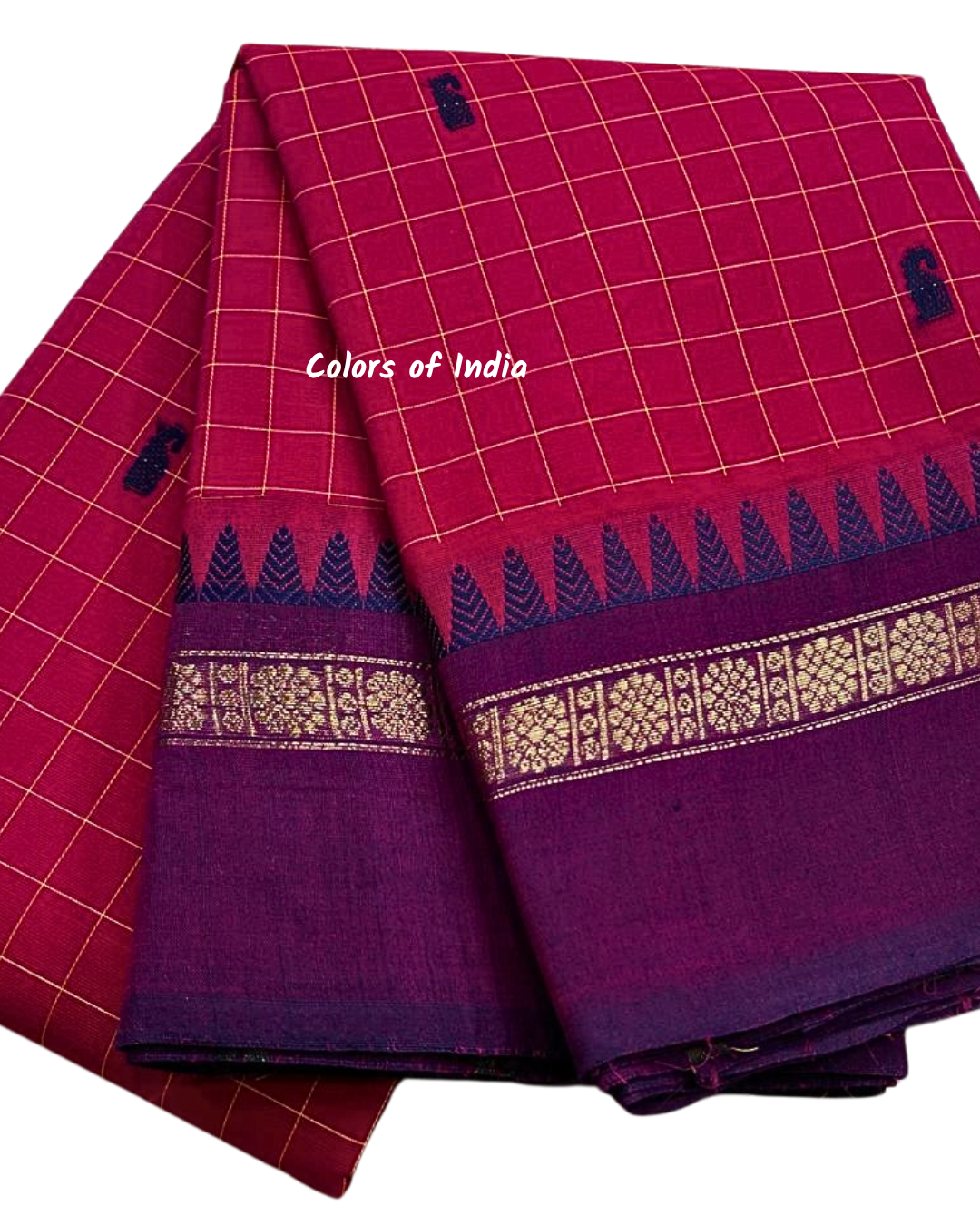 kanchi check saree with border , Cotton sarees for women , Summer saree , Kanchi saree , FREE SHIPPING