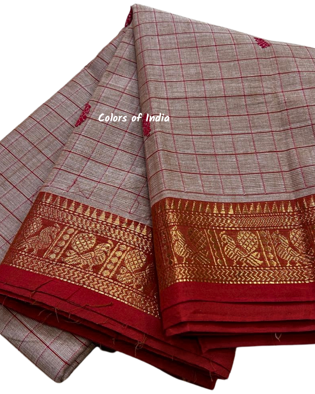 kanchi check saree with border , Cotton sarees for women , Summer saree , Kanchi saree , FREE SHIPPING