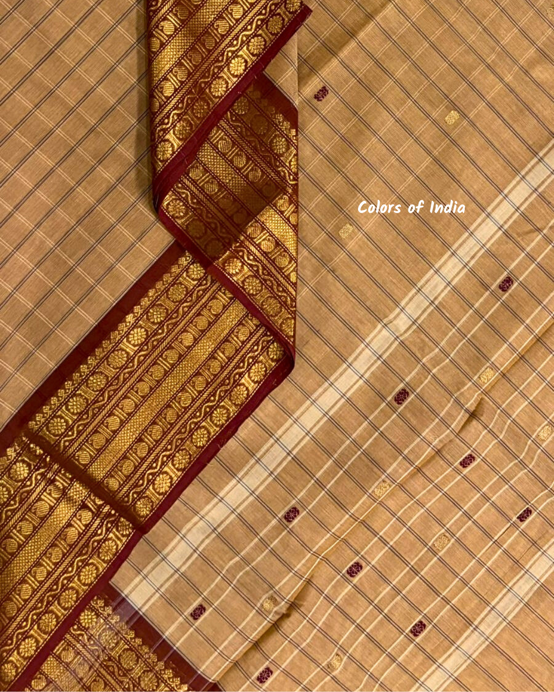 kanchi check saree with border , Cotton sarees for women , Summer saree , Kanchi saree , FREE SHIPPING