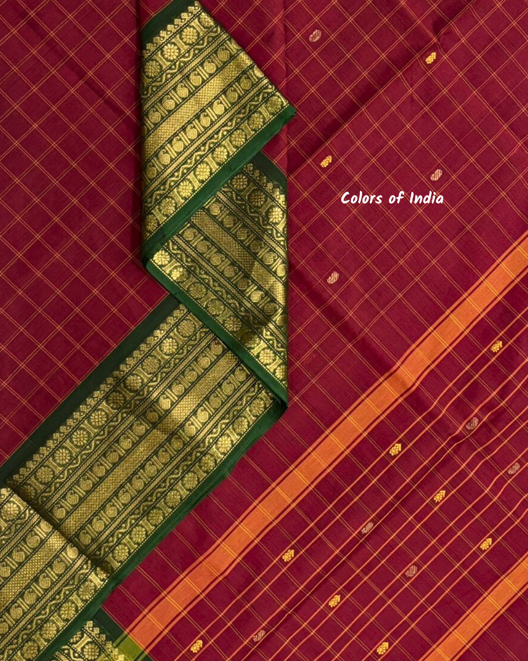 kanchi check saree with border , Cotton sarees for women , Summer saree , Kanchi saree , FREE SHIPPING