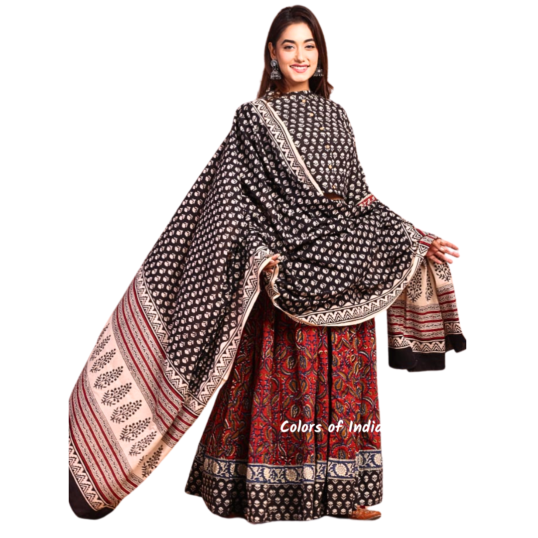Red / Black  Cotton Lehenga Choli  for Women  , FREE  DELIVERY