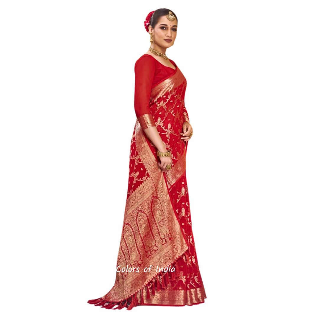 Red  georgette party wear sarees for women ,  FREE  DELIVERY