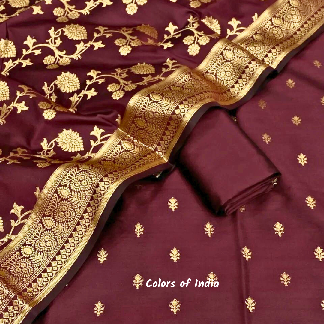 Silk salwar suit , unstitched set for women , FREE  DELIVERY