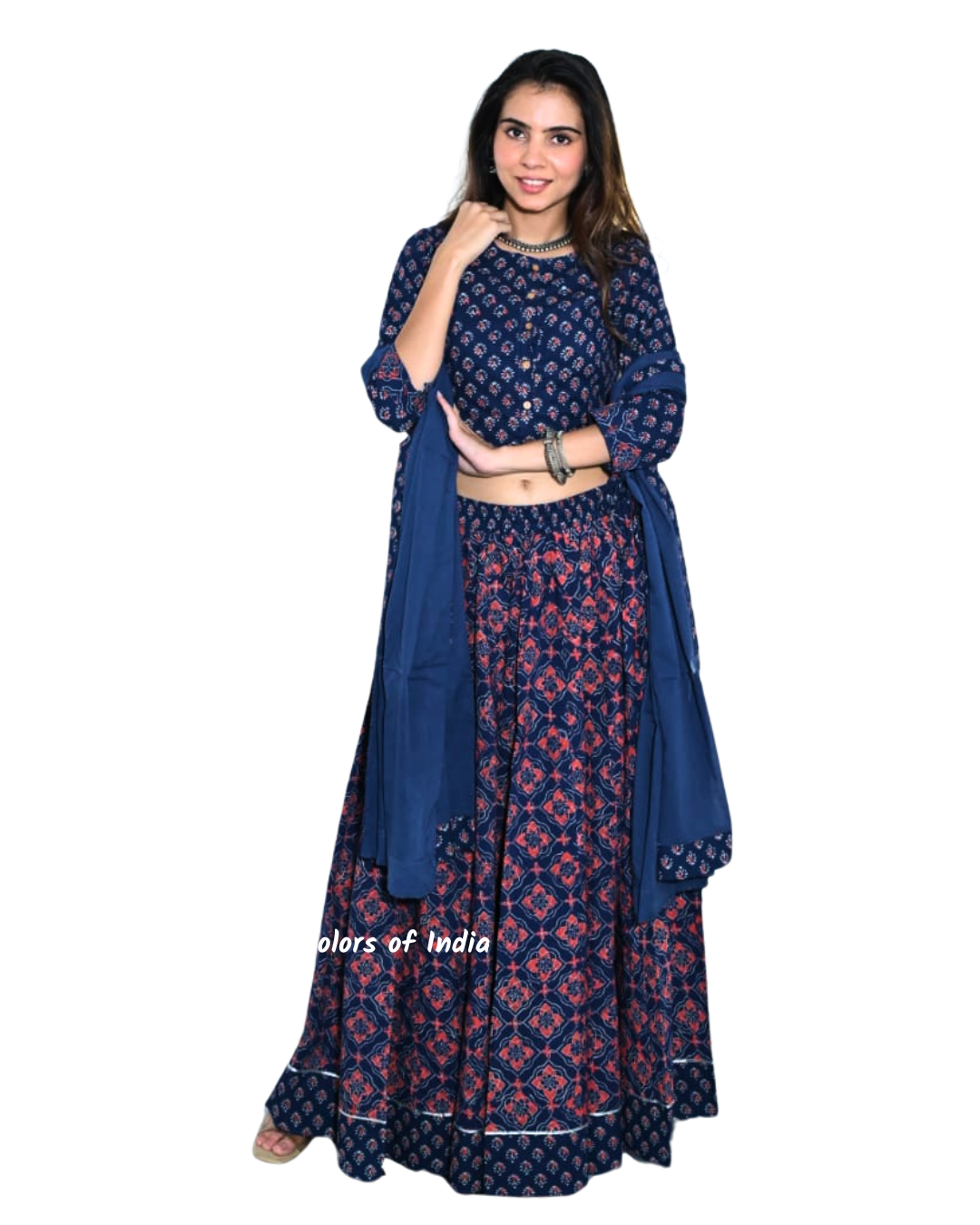 Navy Blue  Cotton Lehenga Choli  for Women