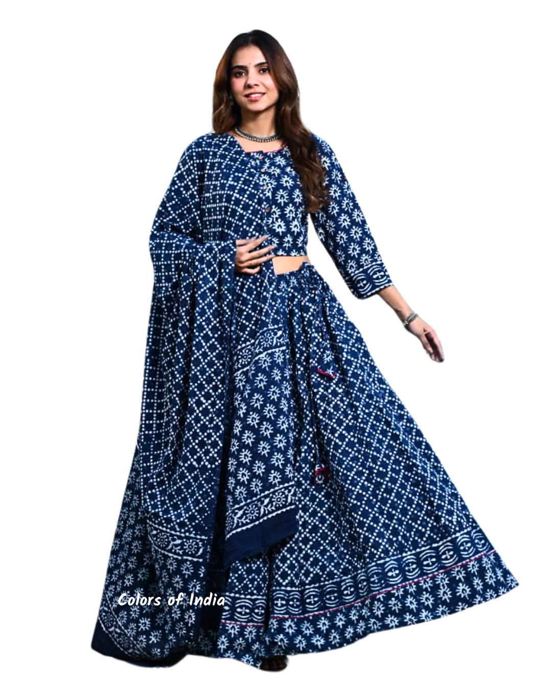 Indigo Blue  Cotton Lehenga Choli  for Women
