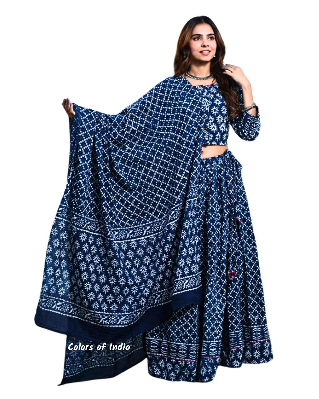 Indigo Blue  Cotton Lehenga Choli  for Women