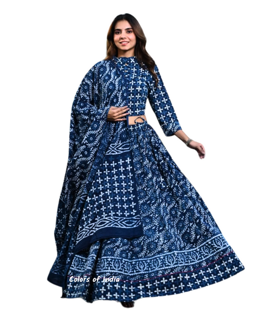 Blue Jaipuri Lehenga Choli  for Women