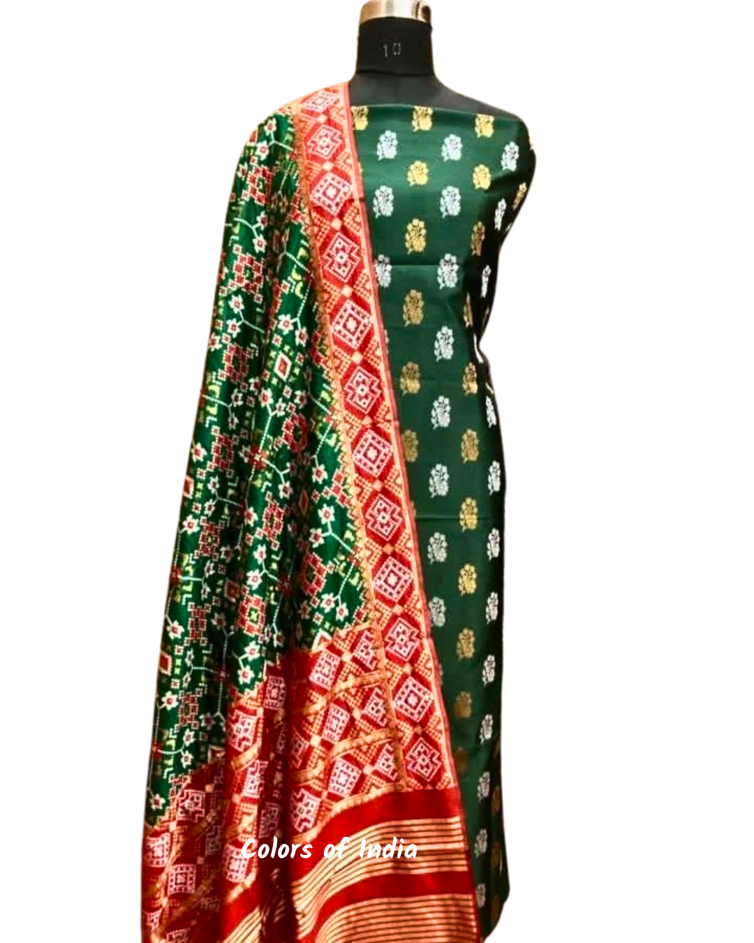 Party wear banarsi  silk booti suit with patola dupatta , Free Delivery