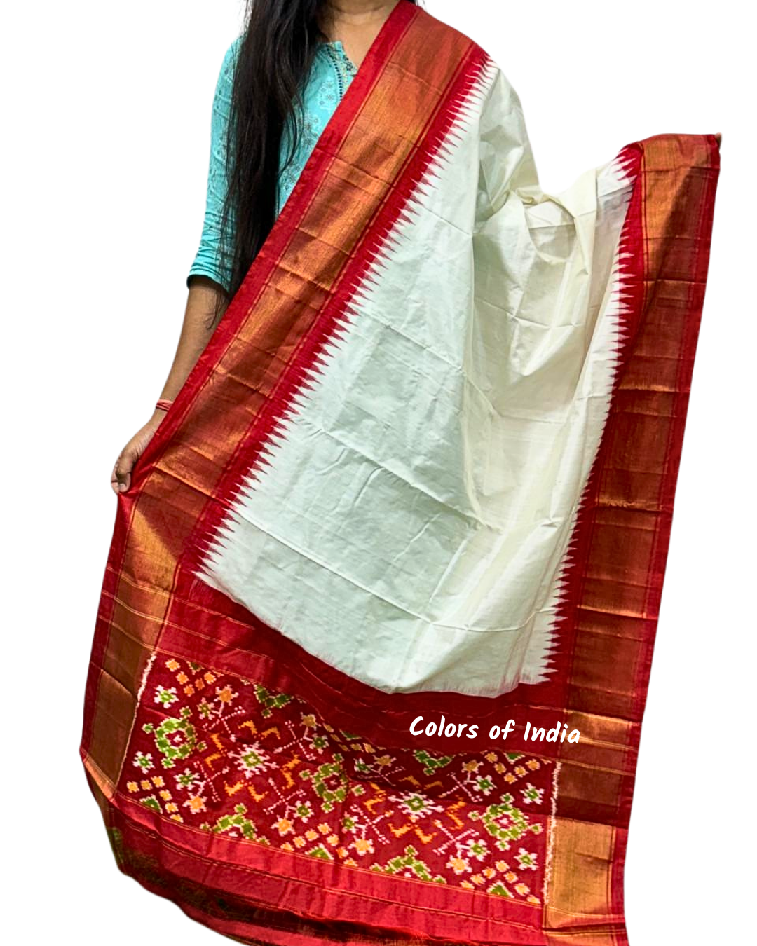 White Pure Silk  Dupatta ,    100 % Pure Silk Ikat Dupatta  , FREE  DELIVERY